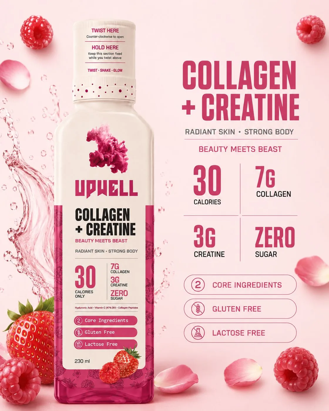 UPWELL Collagen + Creatine — 7g collagen, 3g creatine, 30 calories